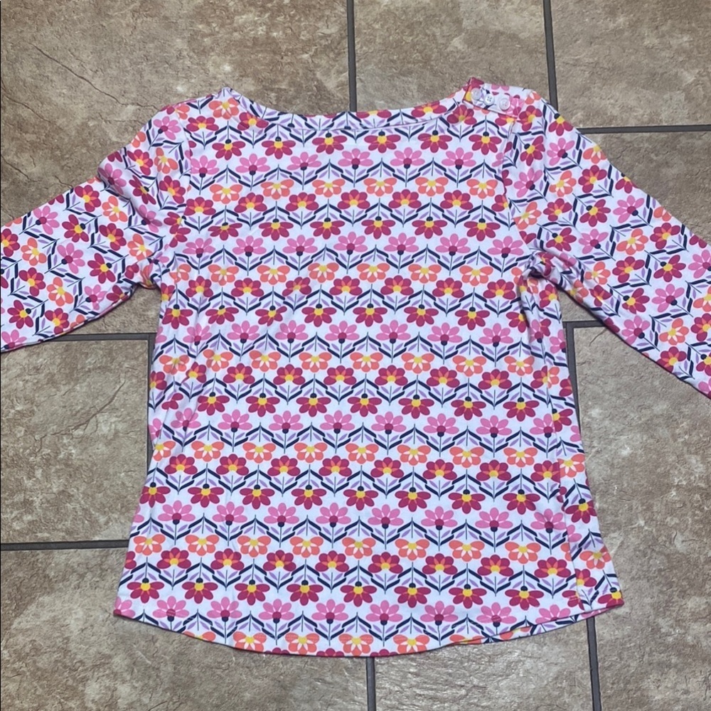 Floral 3/4 Sleeve Small Crew Neck Top with Button Details SummerCheerful Fall
